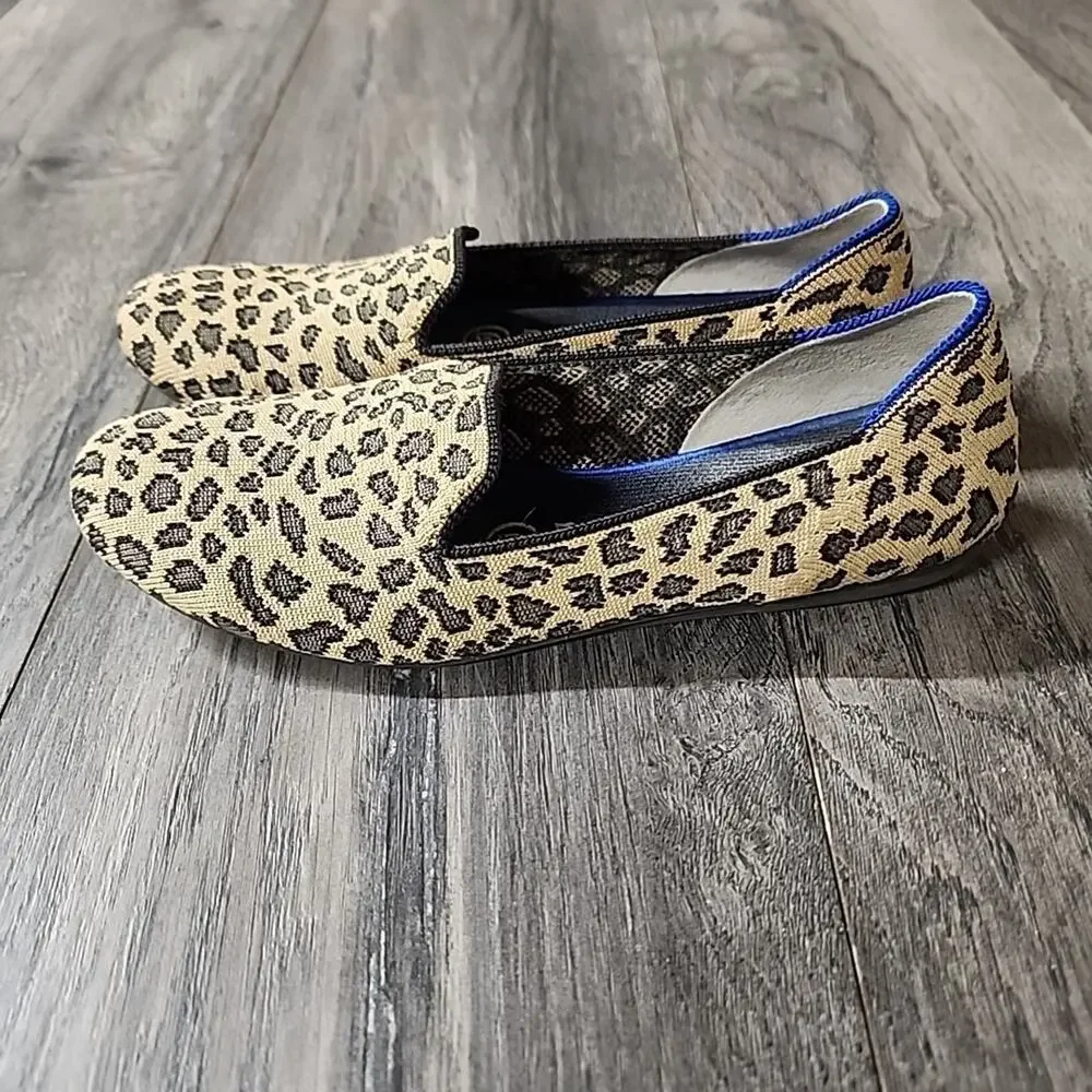 Rothy's Leopard Print Flats with Blue Trim